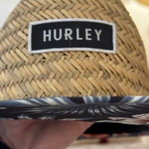 Hurley Tan Straw Hat with Black Floral Brim
